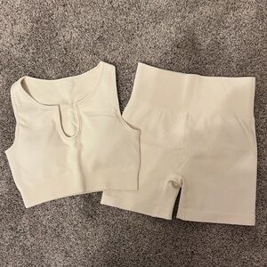 Cream Ribbed Tank and Shorts Set